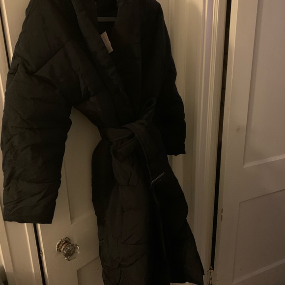 Black long shawl puffer  jacket - Picture 7 of 7